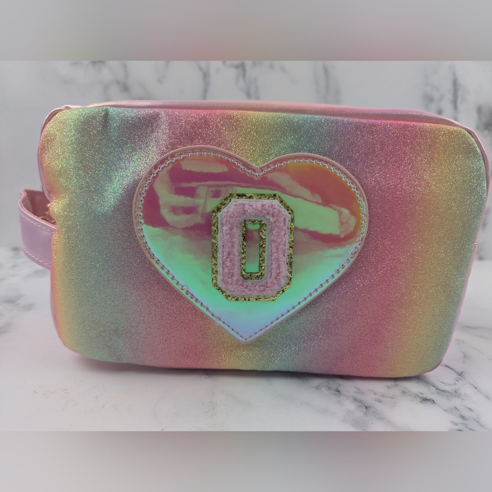 Letter O Cosmetic Bag for Vacation Outdoor Activities Pink